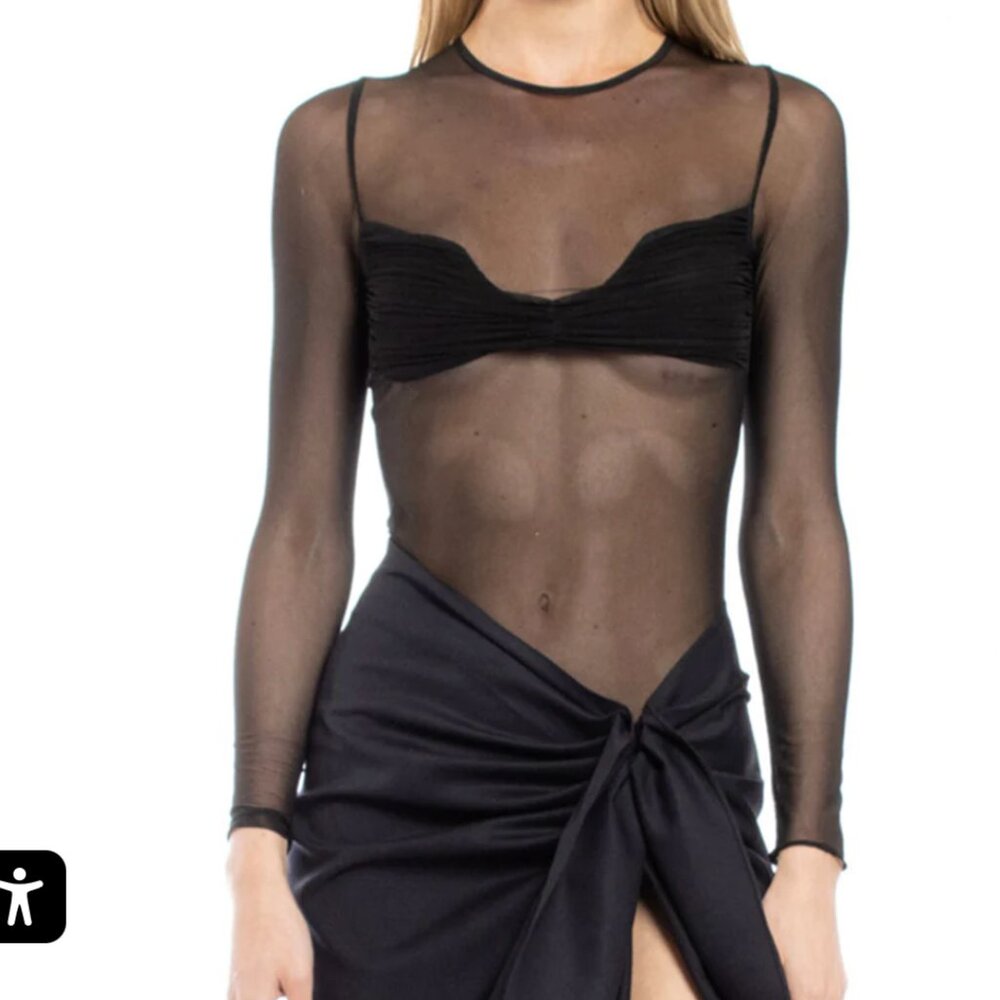 REVOLVE Black Sheer Long-Sleeve Mesh Bodysuit